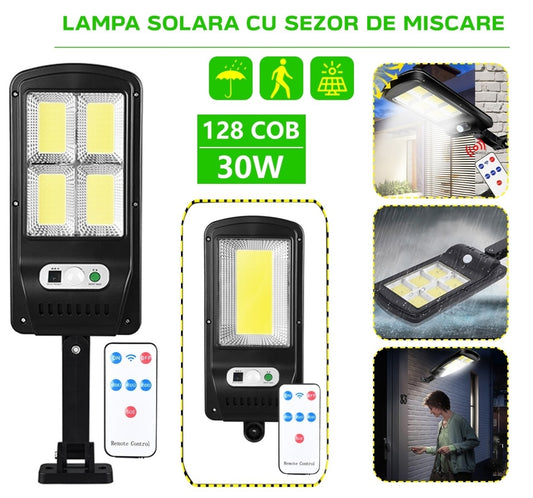 Lampă solară LED pentru grădină cu 120 COB LED-uri și telecomandă, negru, 114x234x370mm