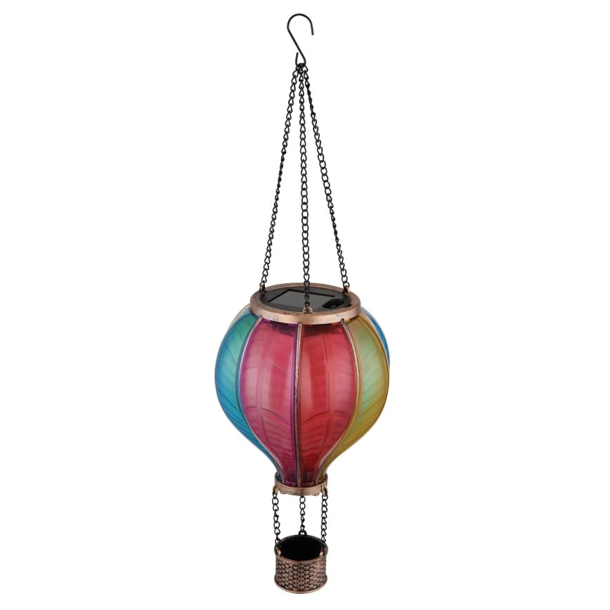 Lampă solară LED tip balon aer cald cu efect flacără, multicolor, plastic