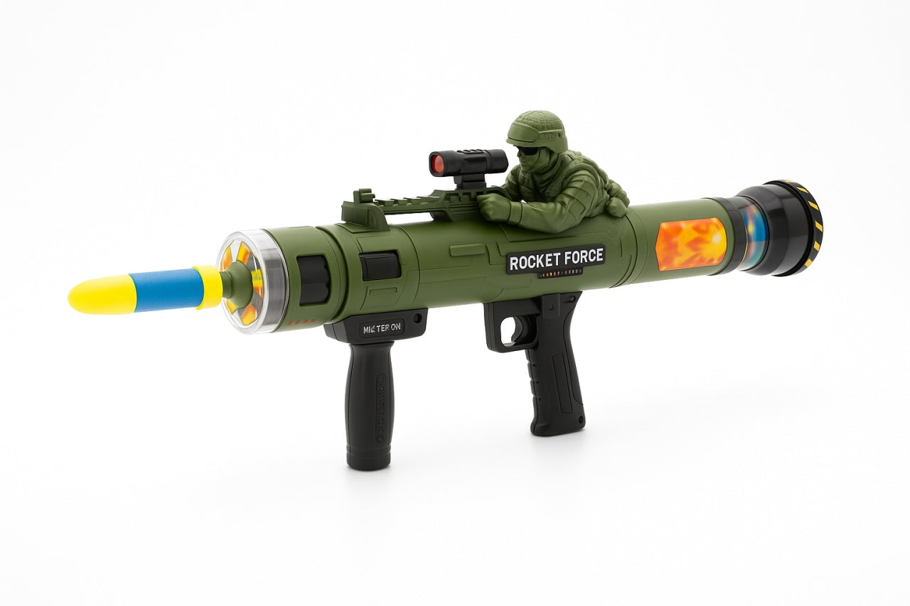 Lansator Rachete Jucarie 52 cm cu 3 Proiectile EVA si Soldat , Rocket Launcher
