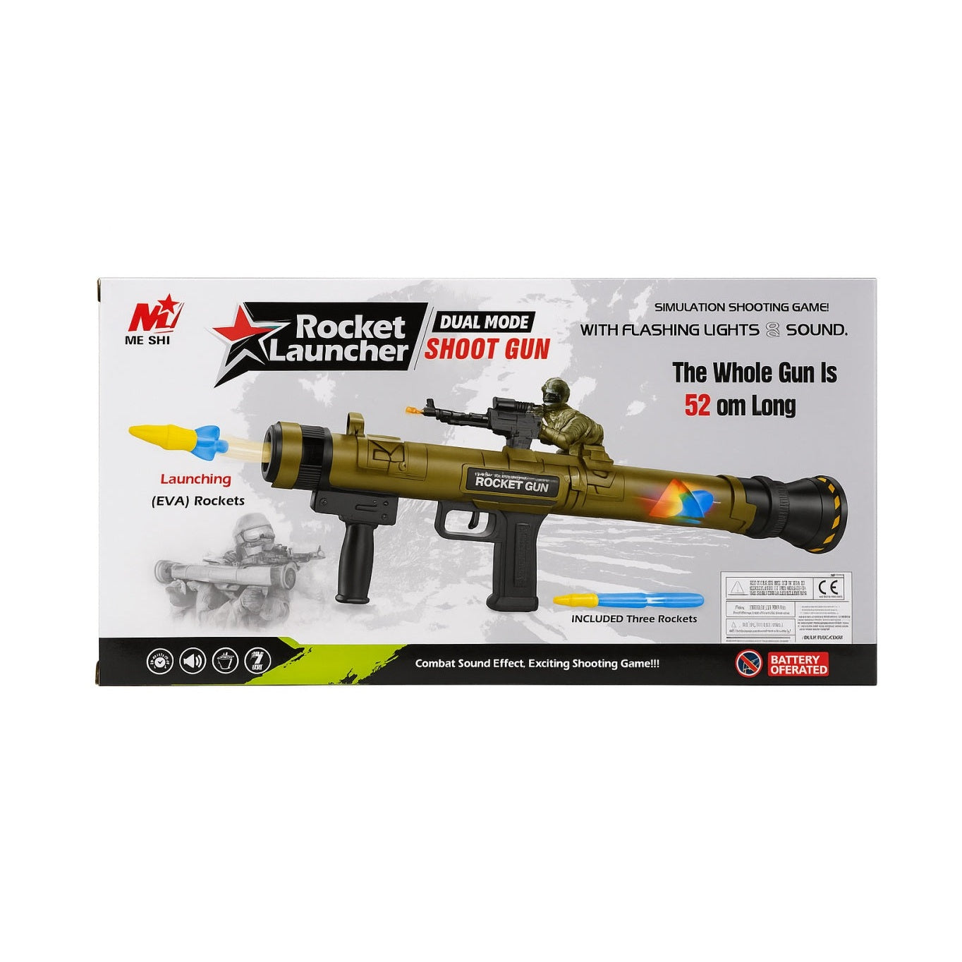Lansator Rachete Jucarie 52 cm cu 3 Proiectile EVA si Soldat , Rocket Launcher