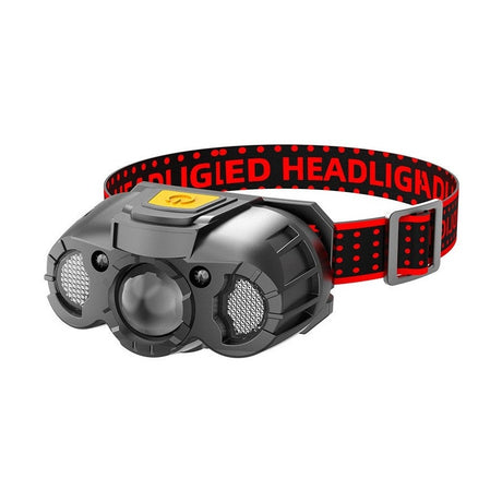 Lanterna LED de Cap, , cu Suport Inclus, Incarcare USB Tip C, Raza 100-200m, 5W, 6 Trepte de Lumina, 400 mAh, Gri