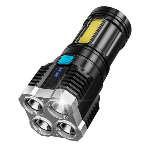 Lanterna LED Tactica 2 in 1, , 4 Moduri de Iluminare, Tip Proiector COB, Rezistenta la Apa, Reincarcabila, USB, Lanterna de Drumetii, 13.6 x 5 cm, Negru