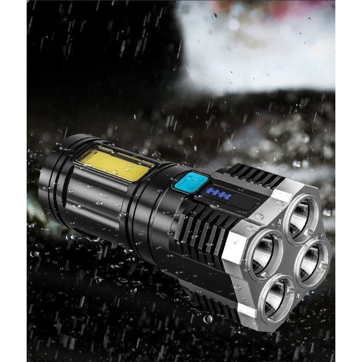 Lanterna LED Tactica 2 in 1, , 4 Moduri de Iluminare, Tip Proiector COB, Rezistenta la Apa, Reincarcabila, USB, Lanterna de Drumetii, 13.6 x 5 cm, Negru