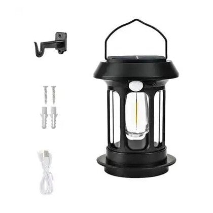 Lanterna solară cu senzor pentru exterior, plastic negru, reîncărcare solară și încărcare USB
