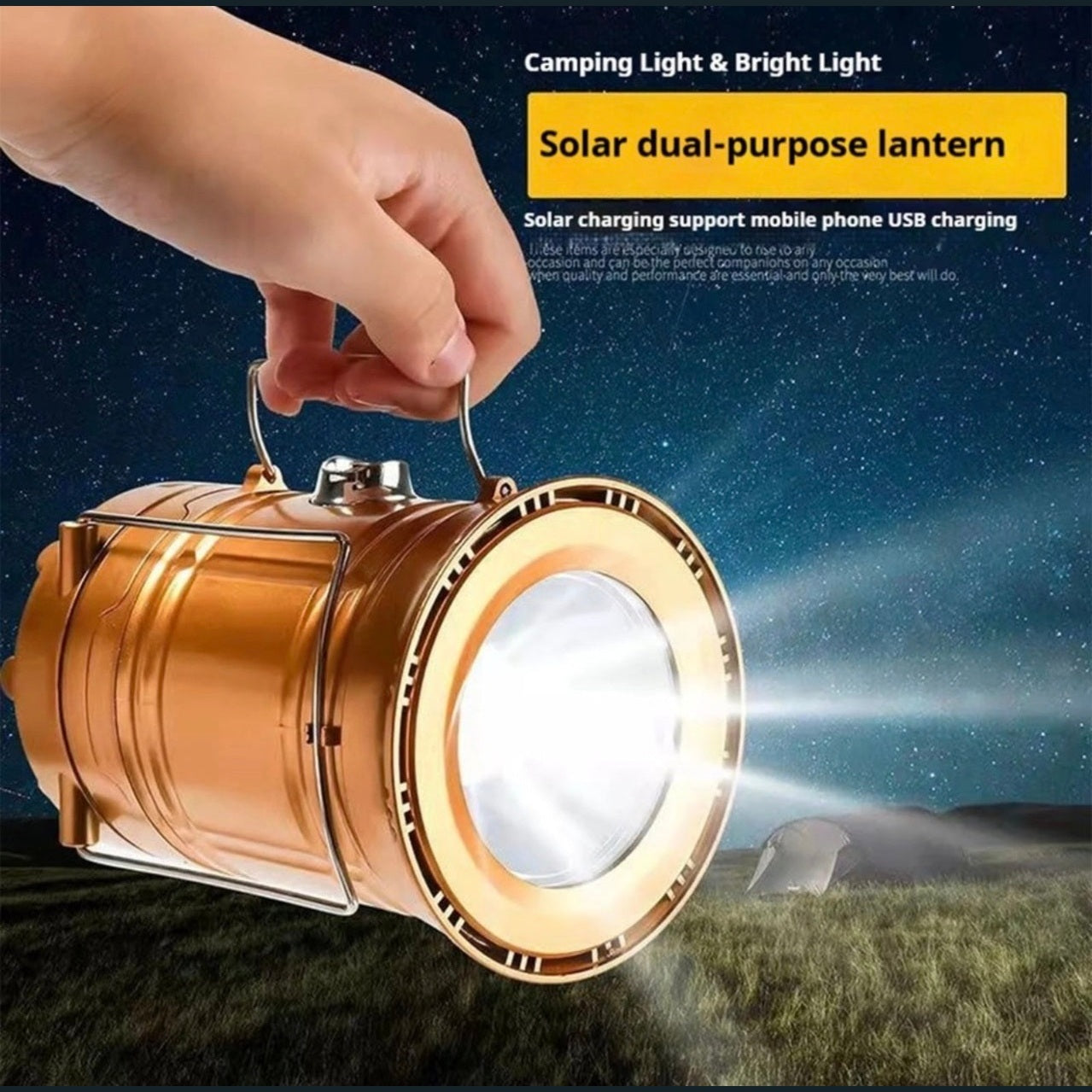 Lanterna Solara LED Camping 360°, Felinar Camping cu Lanterna Frontala si Incarcare USB
