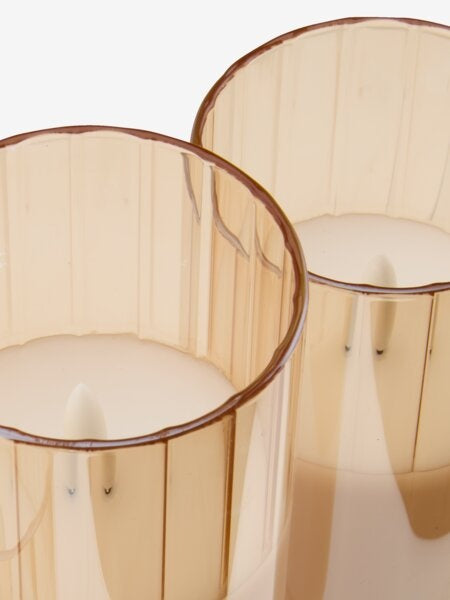 Lumanare decorativa in pahar auriu fumuriu , design elegant, ambient cald