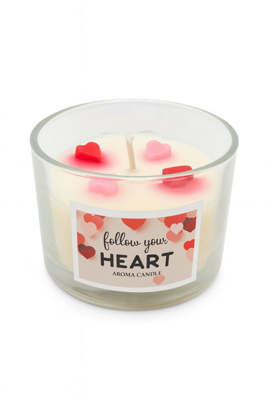 LUMANARE PARFUMATA FOLLOW YOUR HEART IN PAHAR DIN STICLA CUTIE ASORTATA, 7.5x7.5x5.5cm