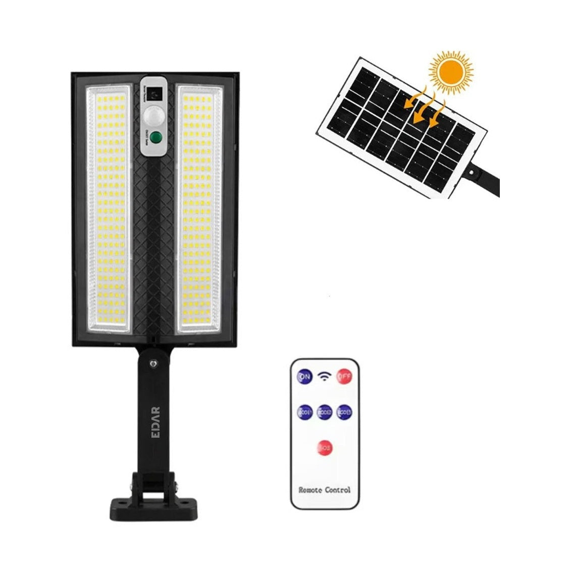 Lumină cu senzor solar ECB, plastic, control de la distanță, 24 x 10 x 2.2 cm, negru