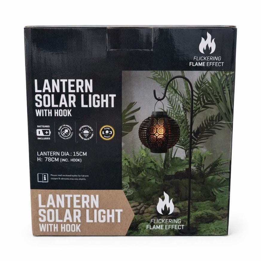Lumină de Grădină Solară LED cu Cârlig, Efect Flacără Flicărâtoare, Negru, Metal, 78cm