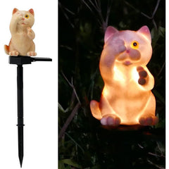 Lumină Solară Decorativă în Formă de Pisică, Polirășină, 15 cm, Crem