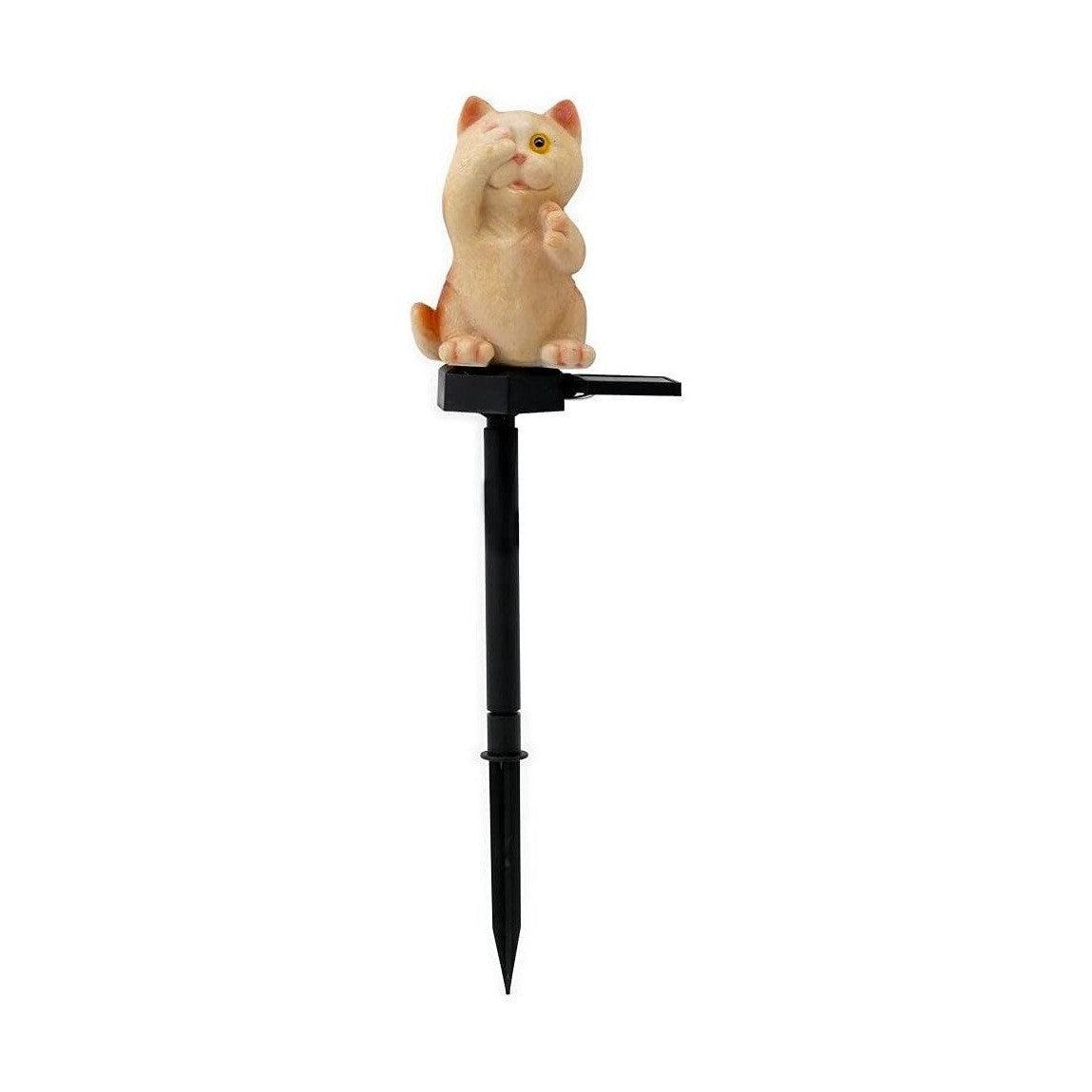 Lumină Solară Decorativă în Formă de Pisică, Polirășină, 15 cm, Crem