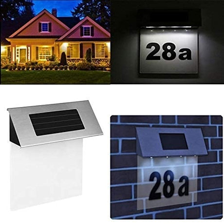 Lumină solară LED pentru număr de casă, plastic alb, 24x18 cm, cu autocolante incluse