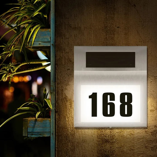Lumină solară LED pentru număr de casă, plastic alb, 24x18 cm, cu autocolante incluse