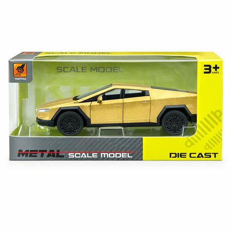 Macheta masina electrica pickup auriu, design futurist, detalii realiste, 15.5x7 cm