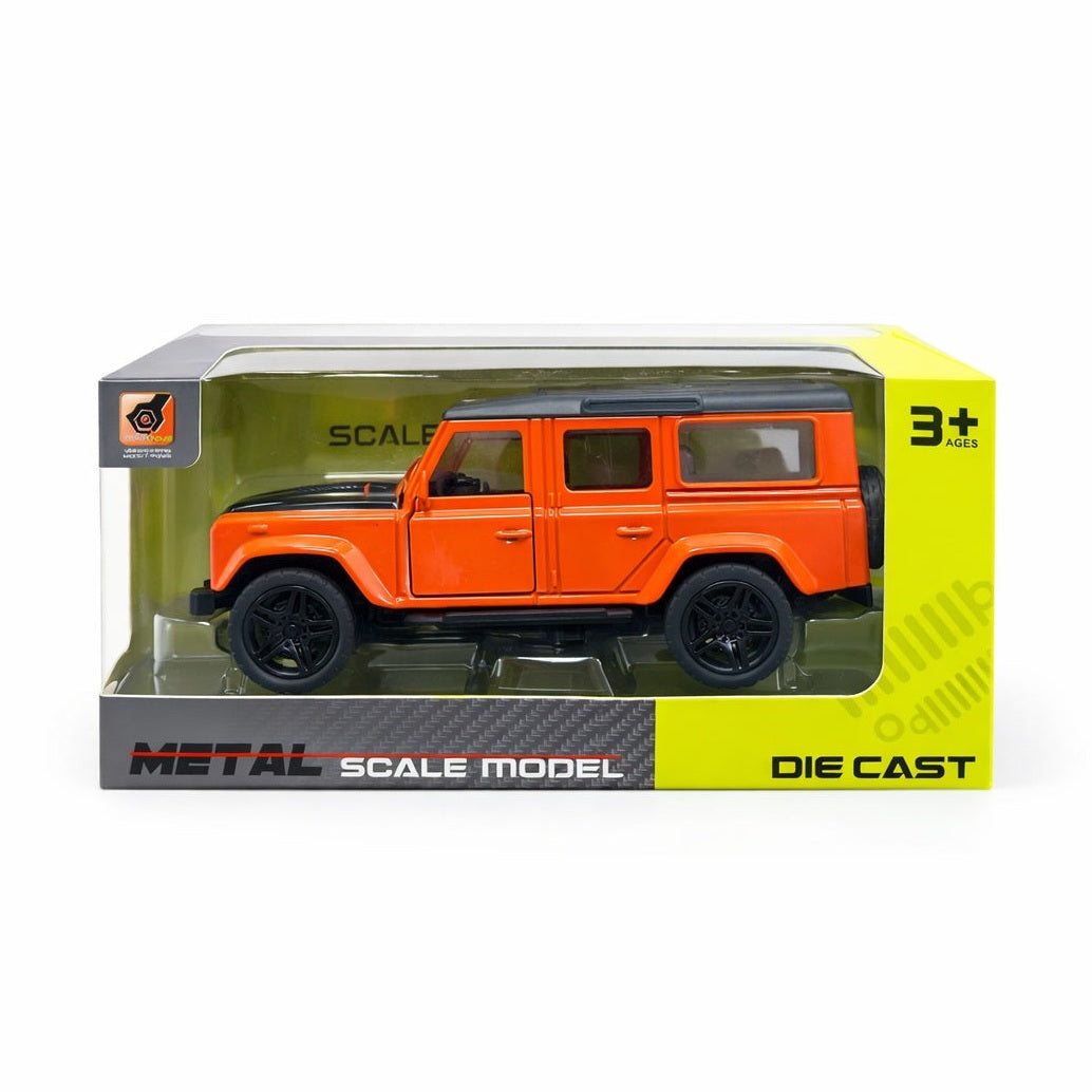 Macheta masina off road portocalie 1:24 metal die cast, usi functionale, 15.5 x 7 cm