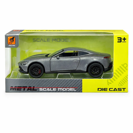Macheta masina sport gri metalizat, detalii realiste, 15.5x7 cm