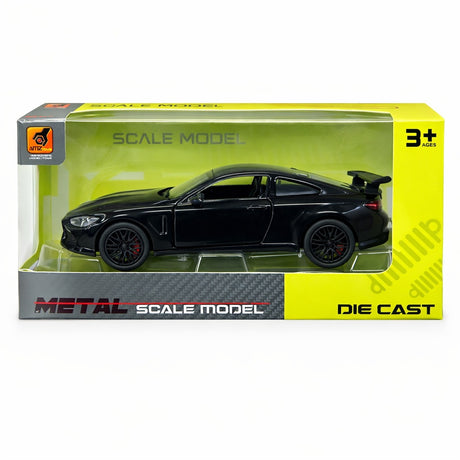 Macheta masina sport neagra cu eleron, detalii realiste, 15.5x7 cm
