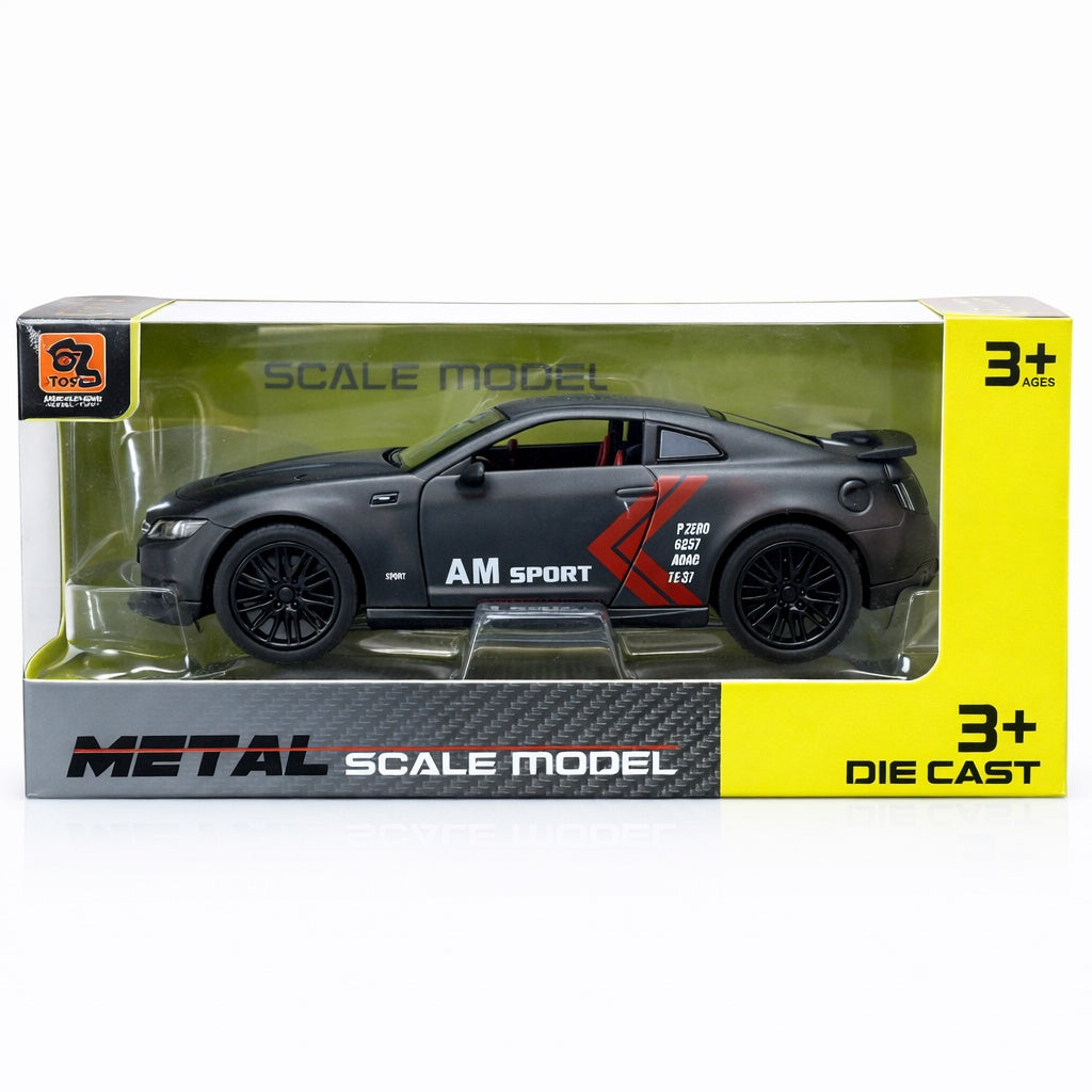Macheta masina sport neagra metal die cast, usi functionale, 15.5 x 7 cm