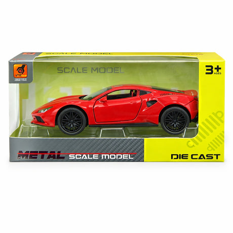 Macheta masina sport rosie cu design agresiv, detalii realiste, 15.5x7 cm