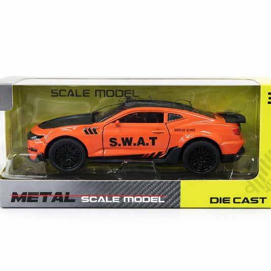 Macheta masina sport SWAT portocalie 1:24 metal die cast, usi functionale, 15.5 x 7 cm