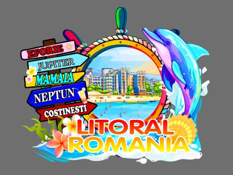 Magnet decorativ frigider Litoral România, policromie vibrantă, 10 cm