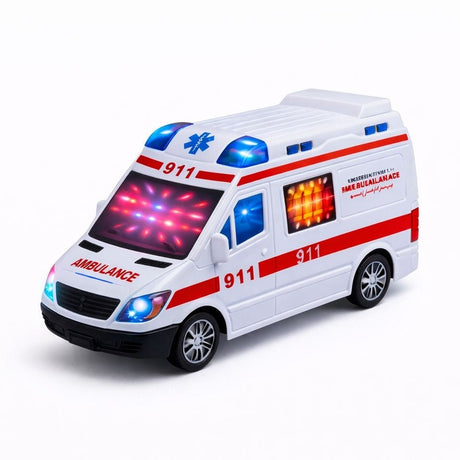 Masina ambulanta cu lumini 3D si sunet, jucarie interactiva, 17.5 cm