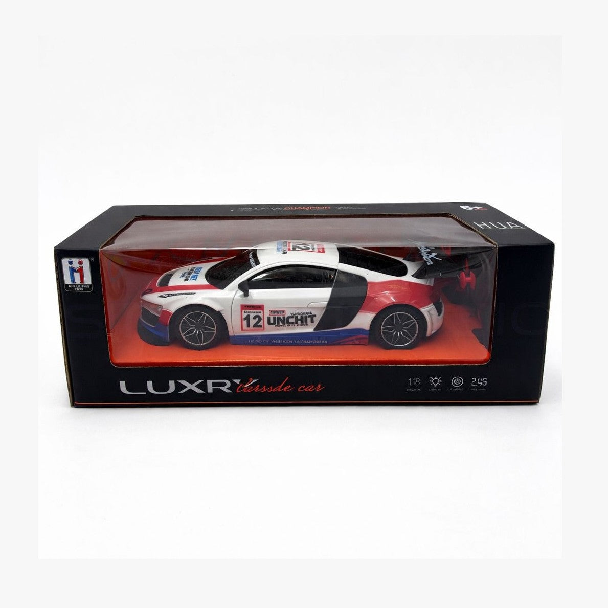 Masina cu telecomanda sport, acumulator inclus, control wireless, alb rosu, 31.5x11x15 cm