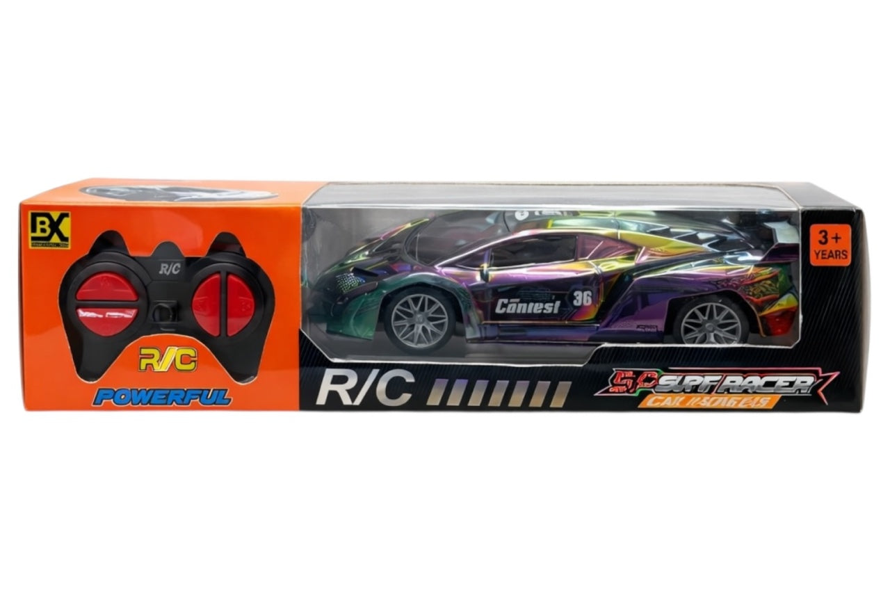 Mașină de curse cu telecomandă, model sport, din plastic, 32x8x9 cm, compatibilă 3+