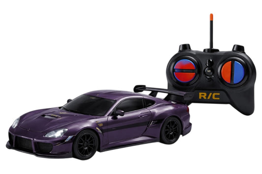 Mașină de curse mov cu telecomandă, din plastic, 25 cm, frecvență 2,4 GHz, cu acumulator și accesorii