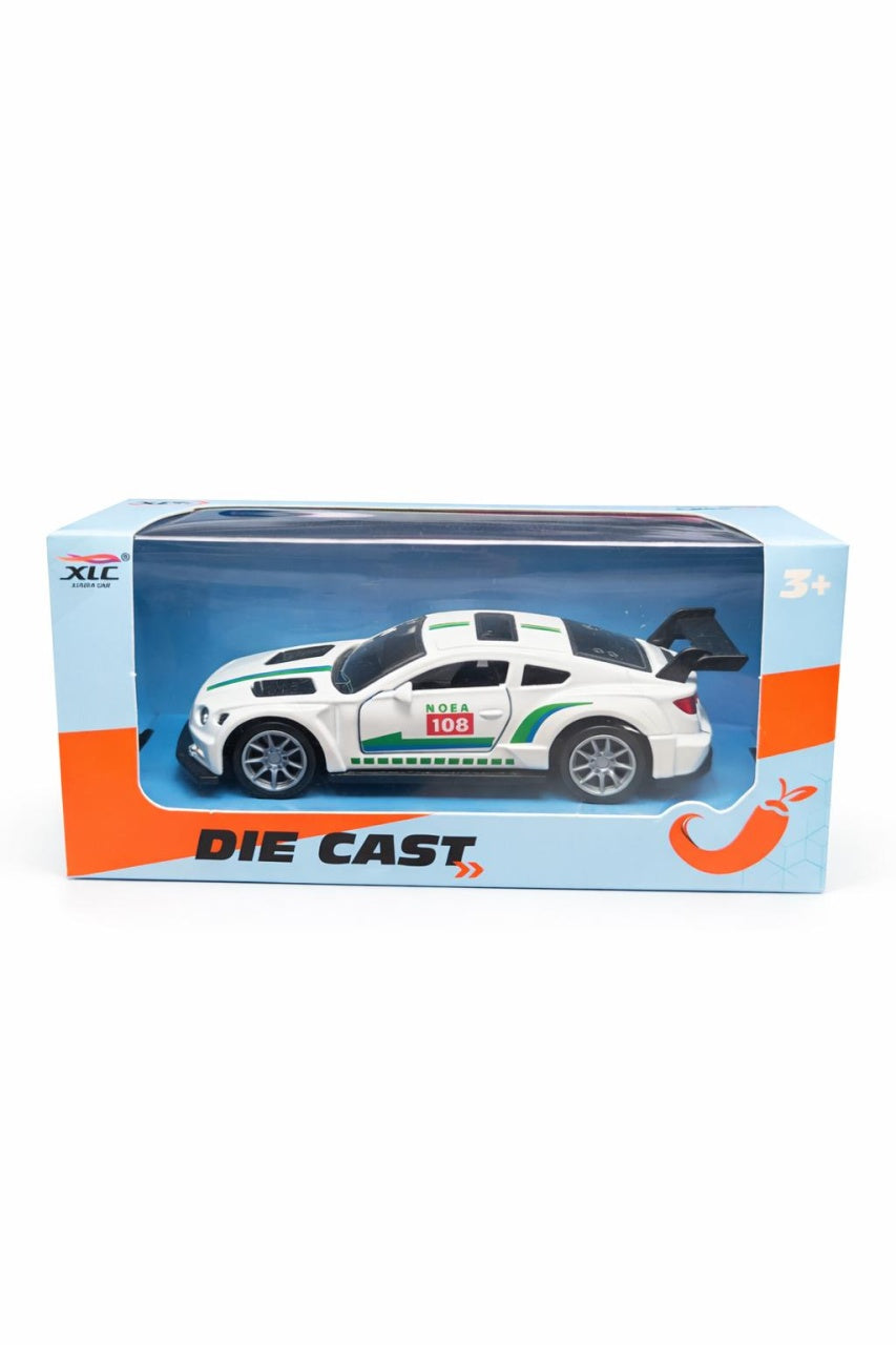 Mașină de jucărie sport albă din metal cu uși detașabile și design realist, 14 cm