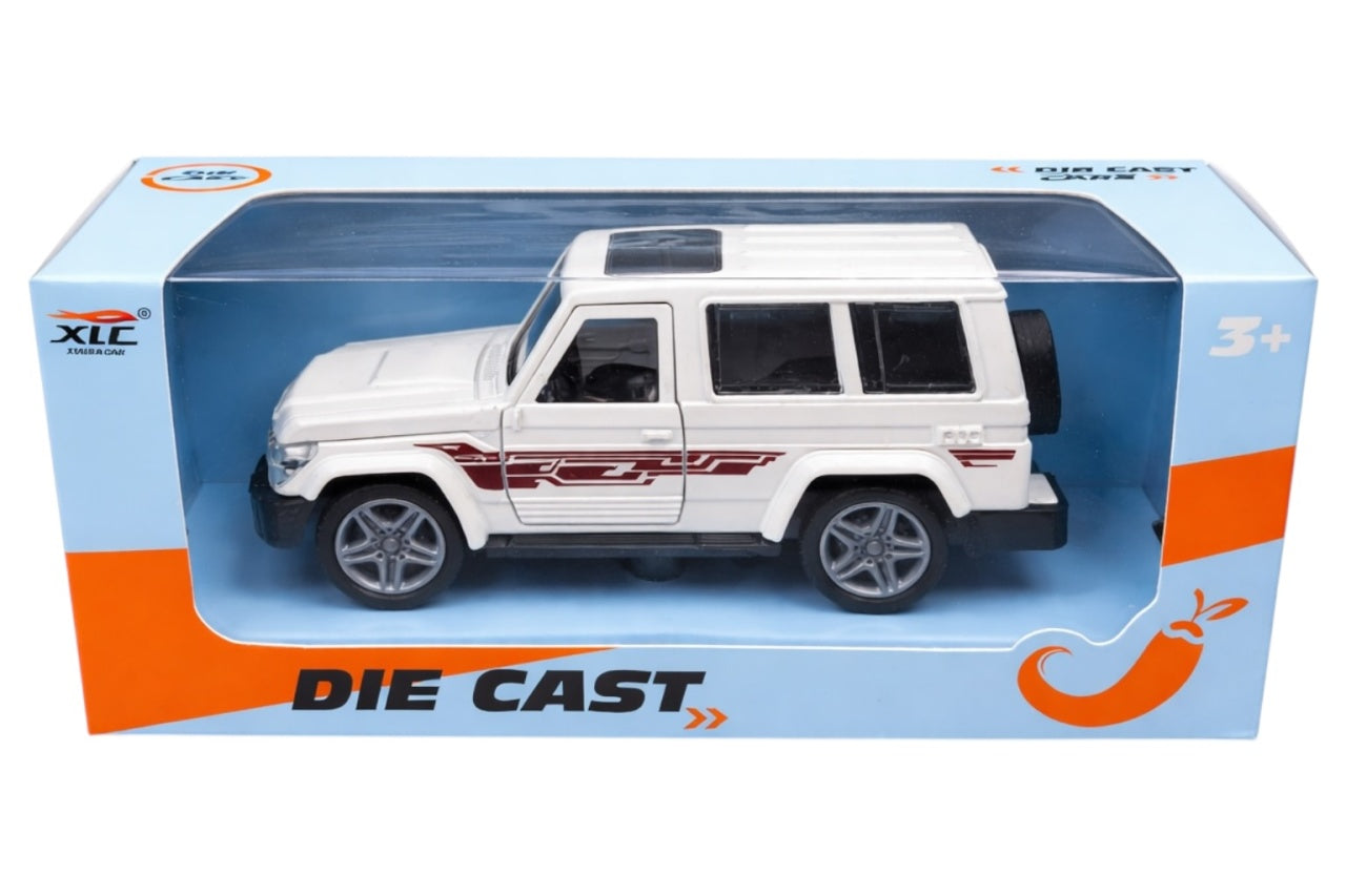 Mașină de jucărie SUV albă din metal, uși deschise, 14 cm