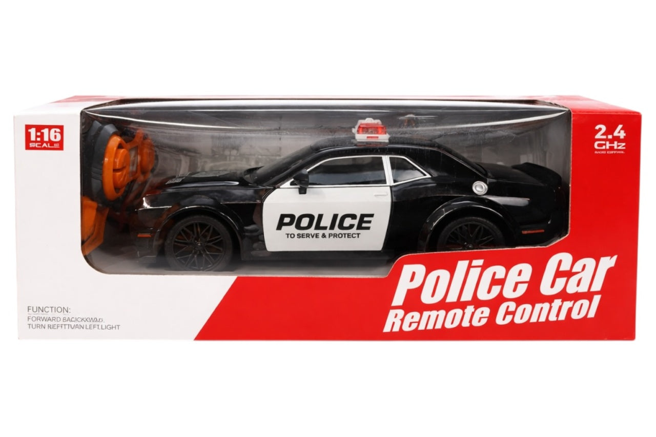 Mașină de poliție din metal cu telecomandă, acumulator, lumini, scara 1:16, 32,5 cm