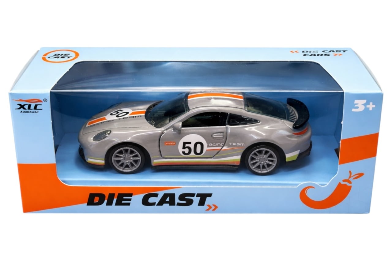 Mașină jucărie din metal cu uși deschise, design sportiv, 14 cm, gri