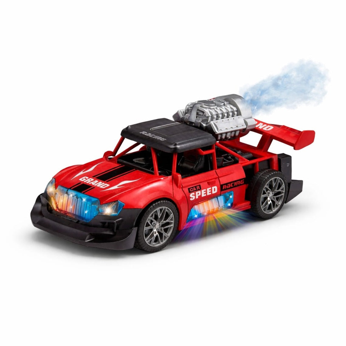 Masina jucarie racing rosie cu lumini si fum, bump & go, 21x10.5 cm