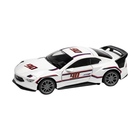Mașină metalică albă cu uși care se deschid, model sport, din aliaj, 14x6,5x5,5 cm