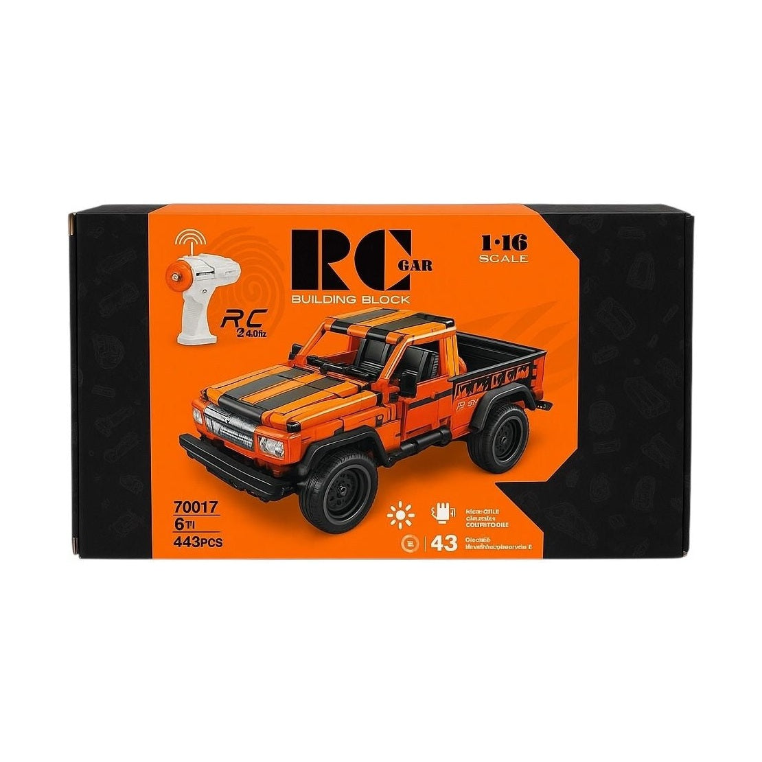 Masina off-road RC din caramizi de construit, pick-up portocaliu 1:16, 443 piese