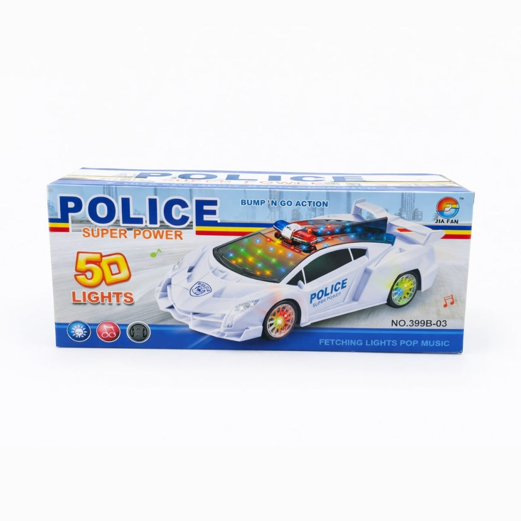 Masina politie cu lumini 5D si sunet, jucarie copii, bump and go, 23 x 10 cm