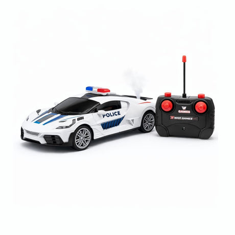 Masina politie cu telecomanda, lumini sunet fum, acumulator, alba