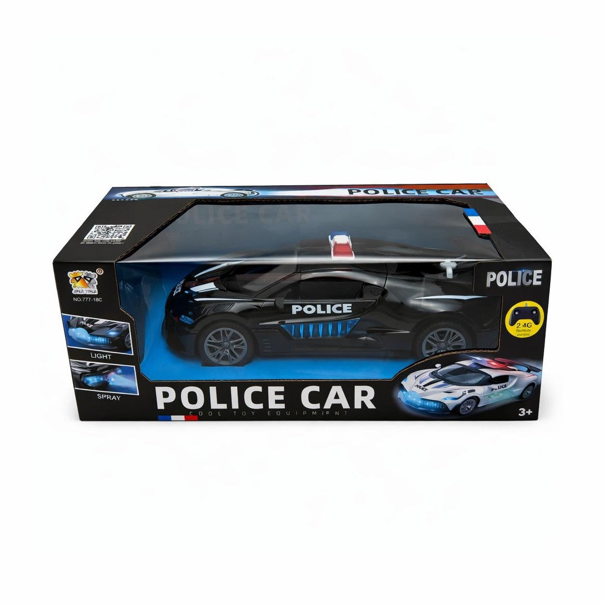 Masina politie RC neagra cu efect fum, lumini si sunet, 2.4GHz, acumulator inclus