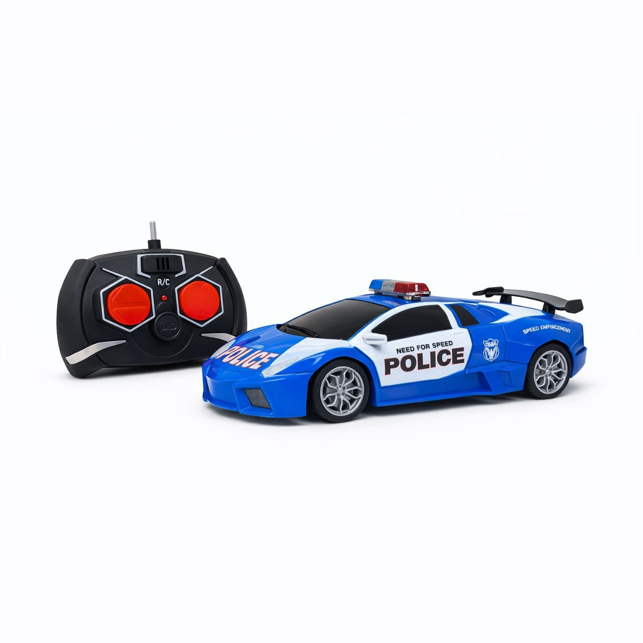 Masina politie RC sport cu telecomanda, lumini, design modern, albastru 27x10 cm