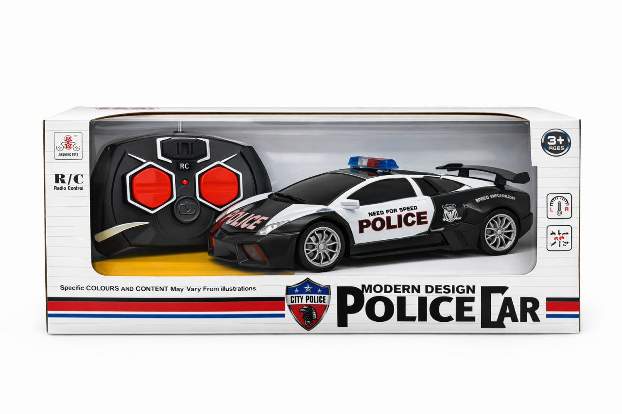 Masina politie RC sport cu telecomanda, lumini, design modern, negru 27x10 cm