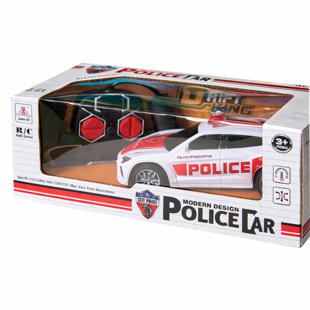 Masina politie telecomandata alb rosu 1:24 cu lumini si telecomanda 27.5cm