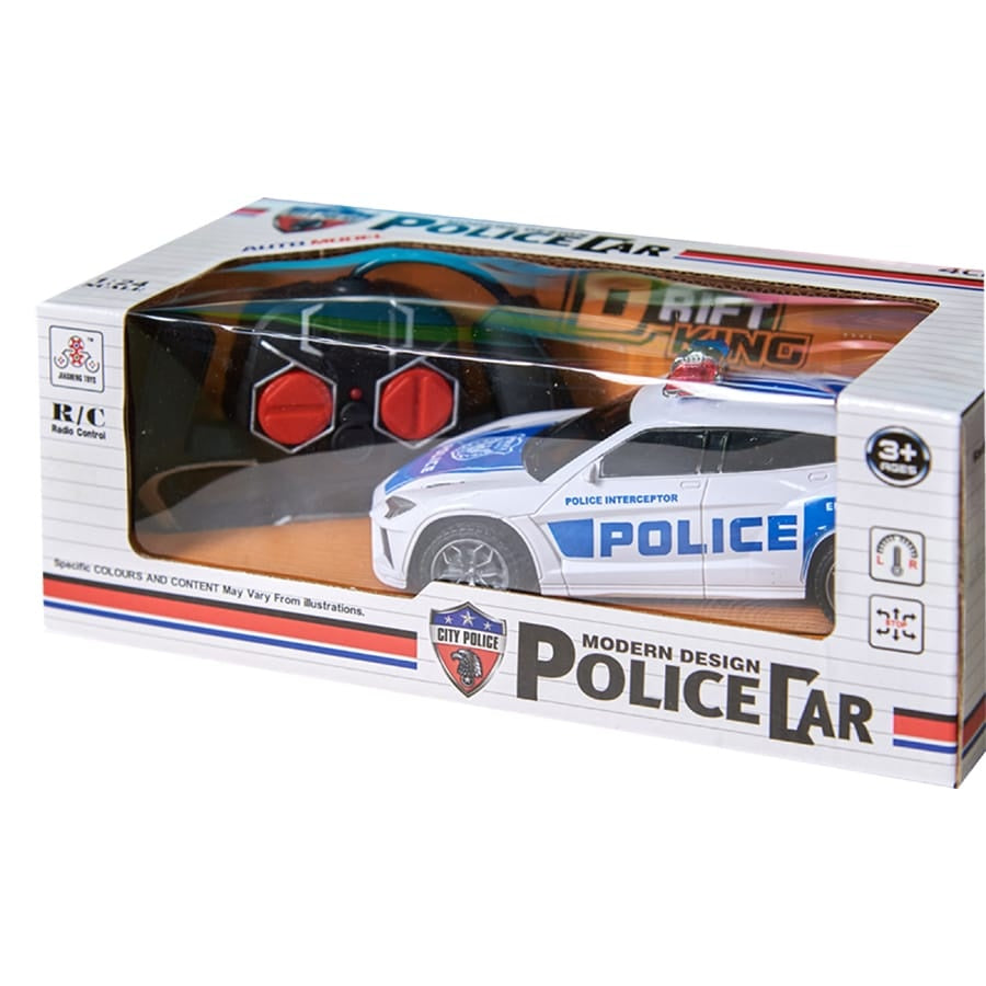 Masina politie telecomandata RC alb albastru 1:24 cu lumini si telecomanda 27.5cm