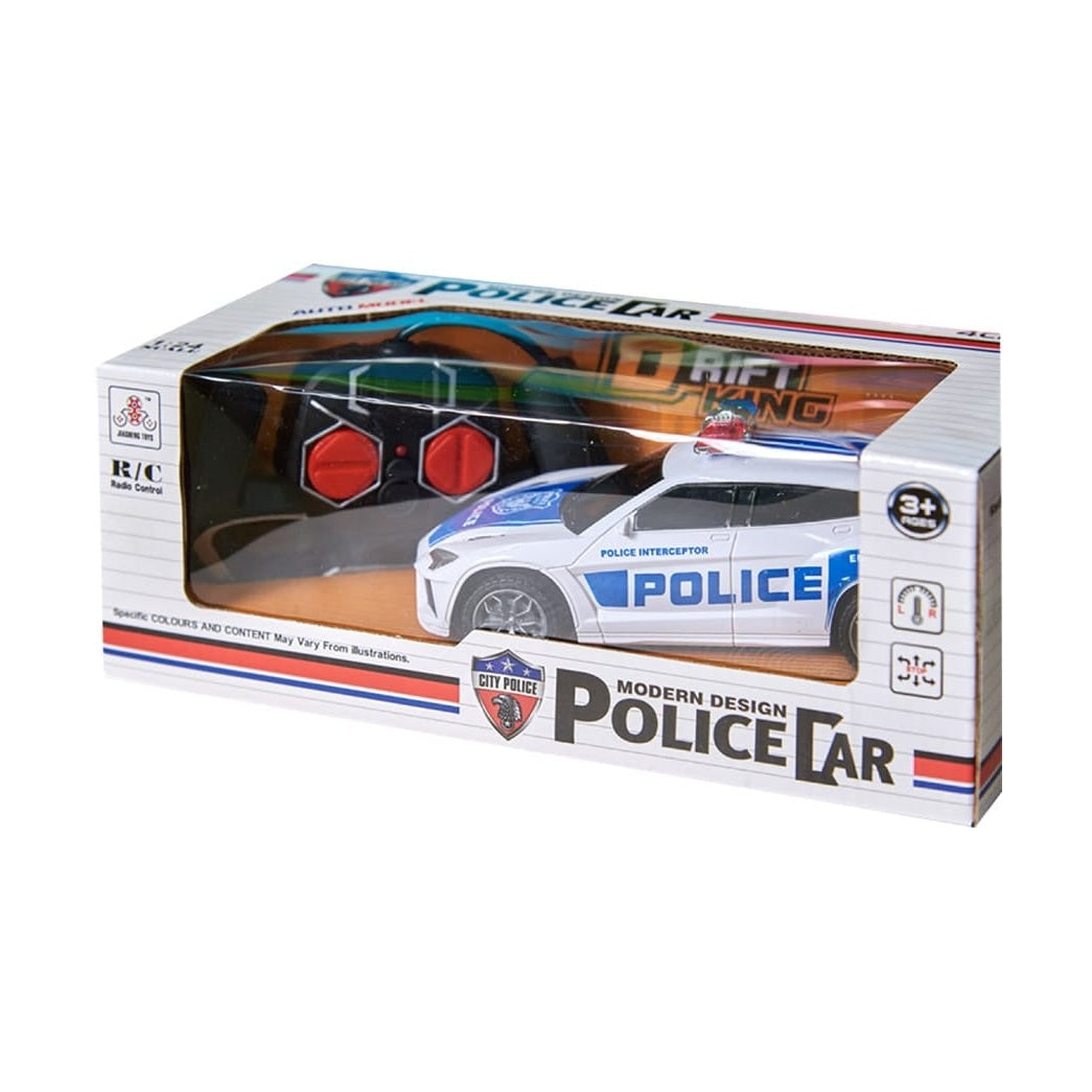 Masina politie telecomandata RC alb albastru 1:24 cu lumini si telecomanda 27.5cm