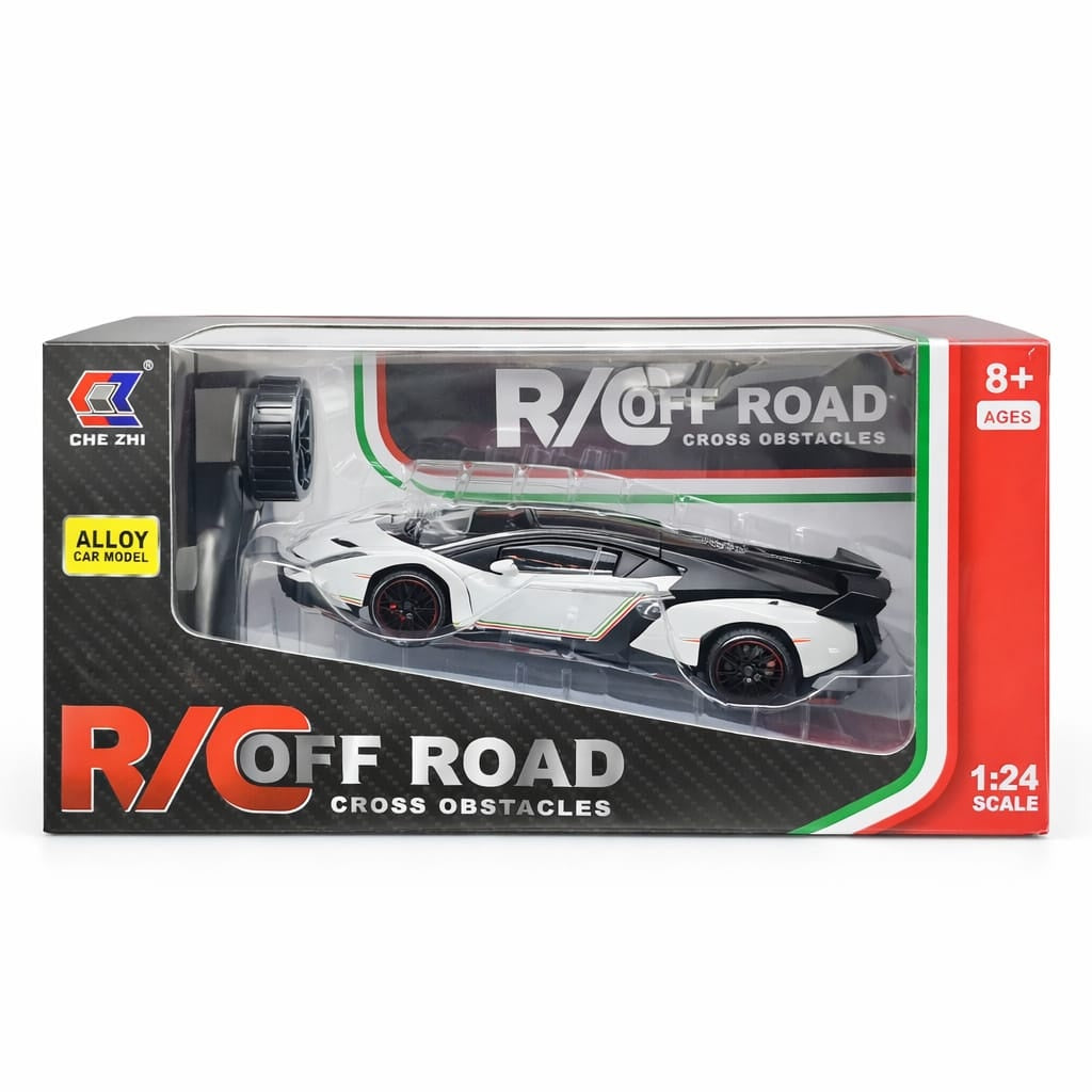 Masina RC metalica sport alba 1:24 cu telecomanda, usi functionale si acumulator