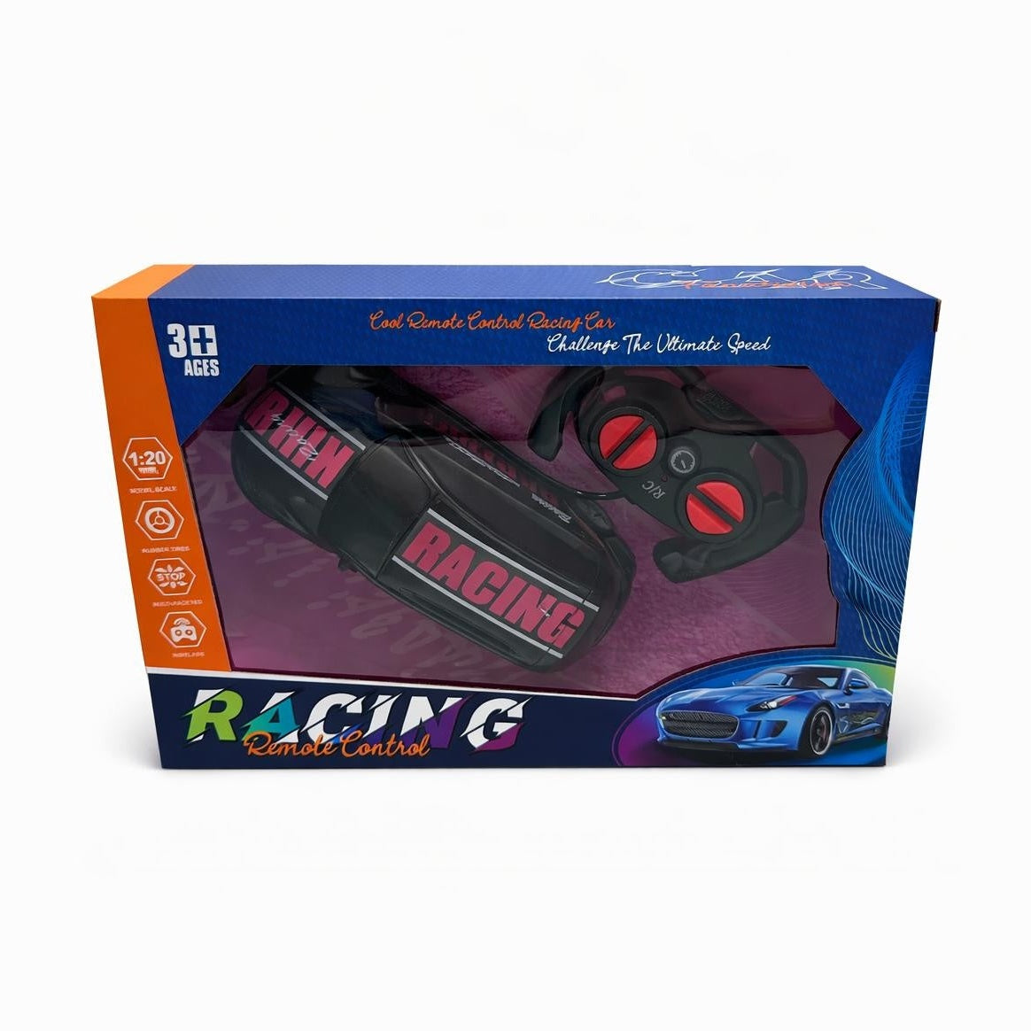Masina RC racing neagra cu telecomanda, Racing car, model sport copii 3+