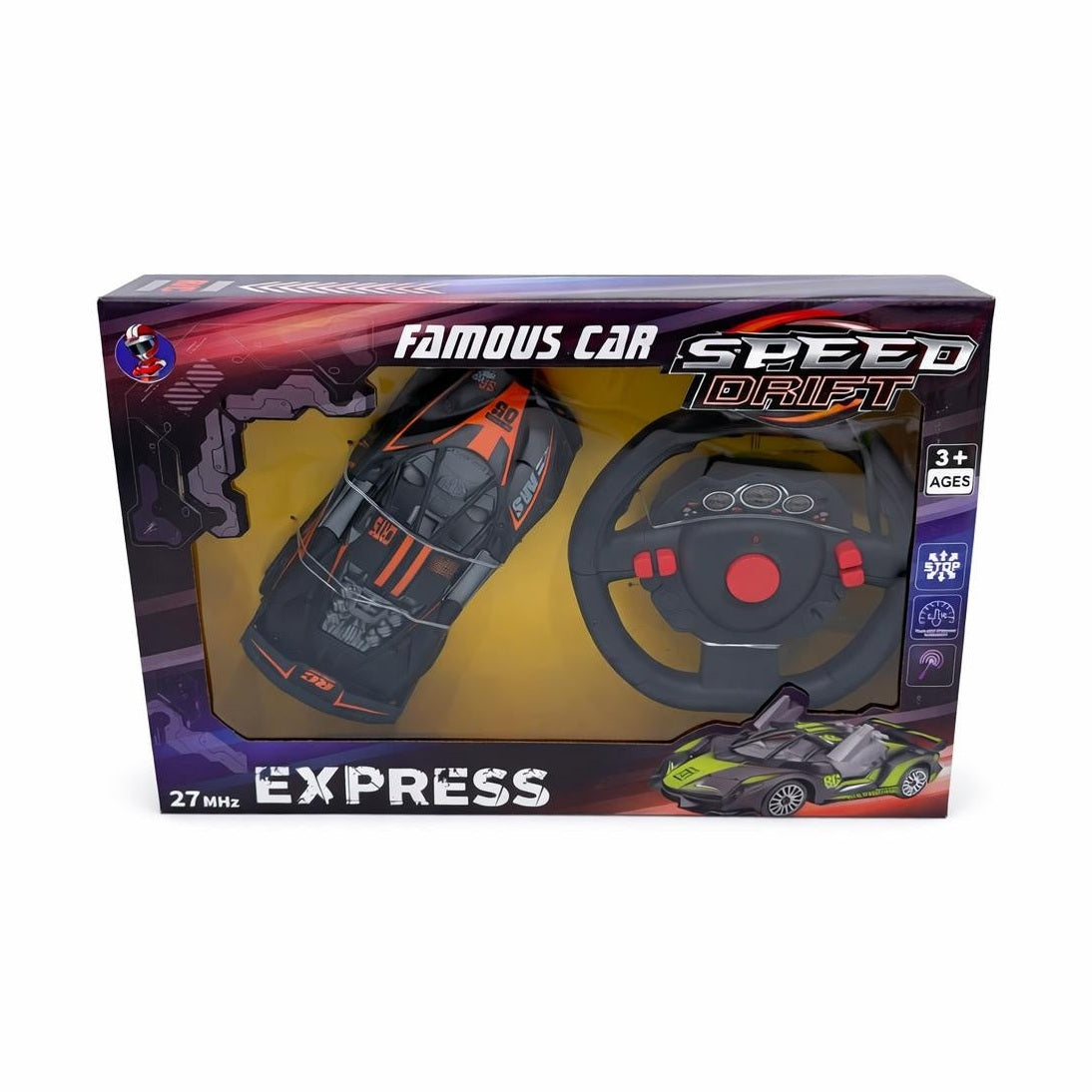 Masina telecomandata cu volan si drift, model sport negru, Famous Car Express