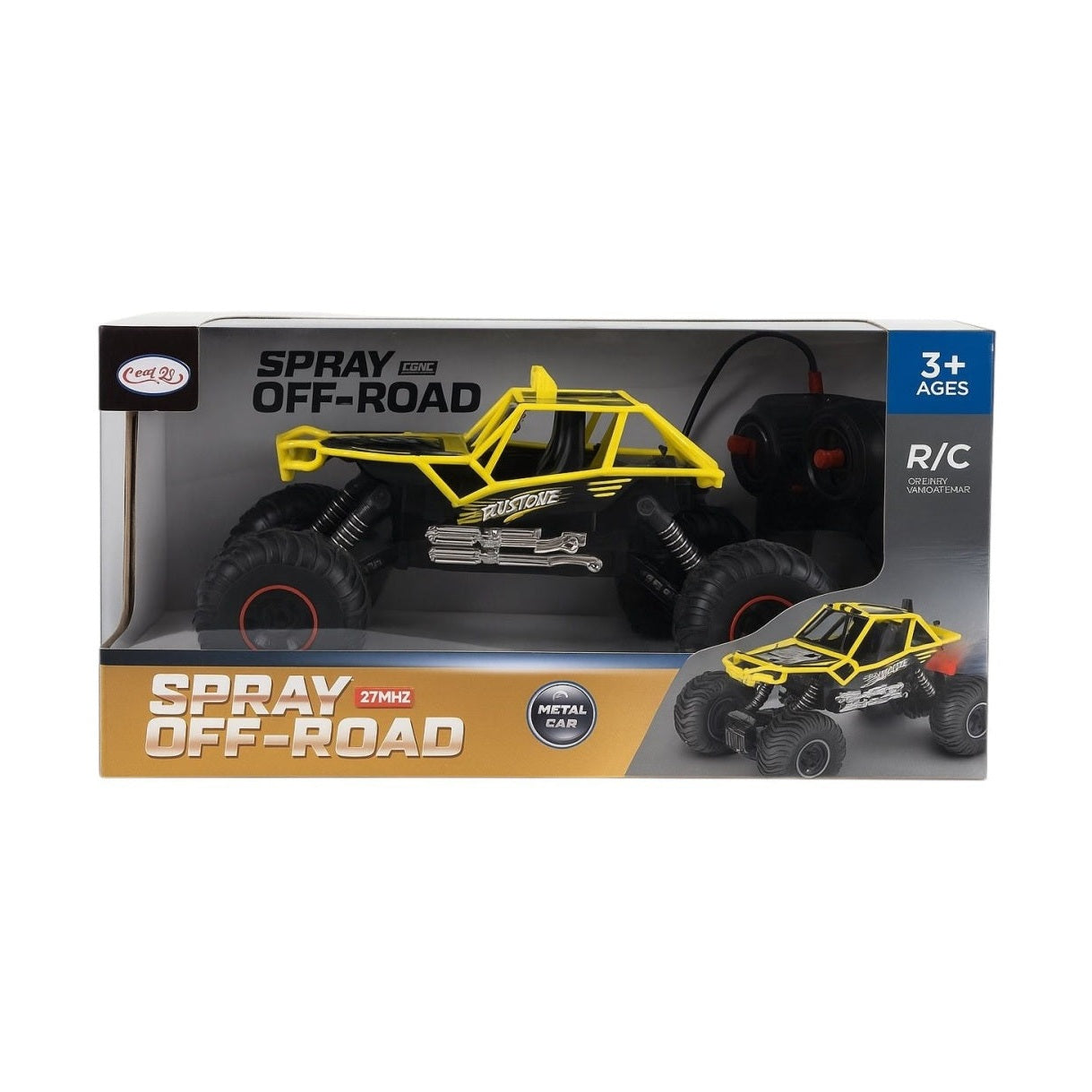 Masina Teren Off Road R C Galbena Ruistone , Telecomanda Spray Lumini 27Mhz Metal Car Copii 3+