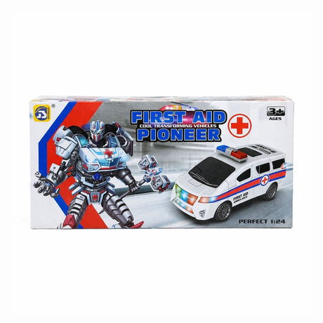 Masinuta ambulanta transformabila in robot, jucarie 2 in 1 cu lumini si sunete, 22cm