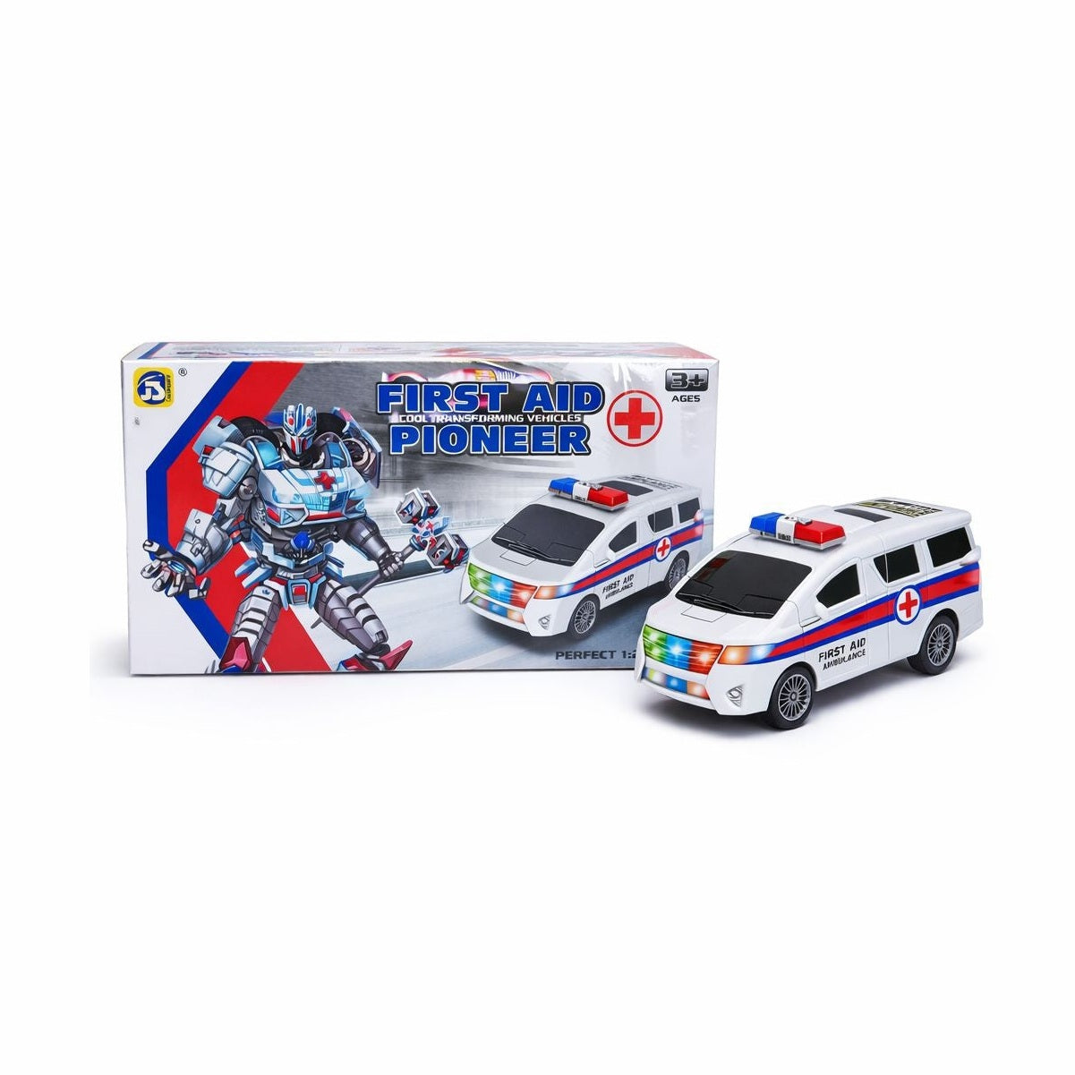 Masinuta ambulanta transformabila in robot, jucarie 2 in 1 cu lumini si sunete, 22cm